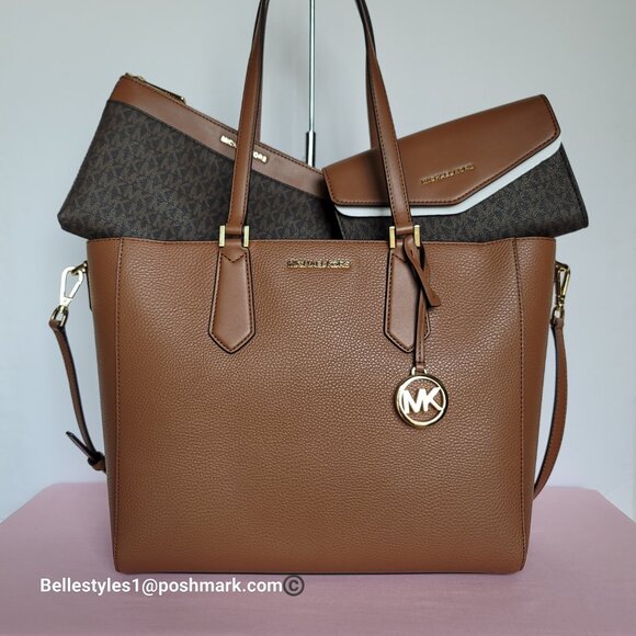 MICHAEL KORS Kimberly Embossed (PU) Large 3-in-1 Tote SET- Brown/Luggage 🎈$198. - Picture 6 of 16